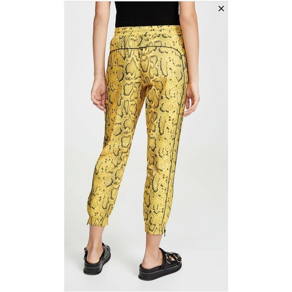 Pam & Gela Snake Print Track Pants Elastic Waist Ankle Zipper‎ Yellow Black P - Picture 3 of 12